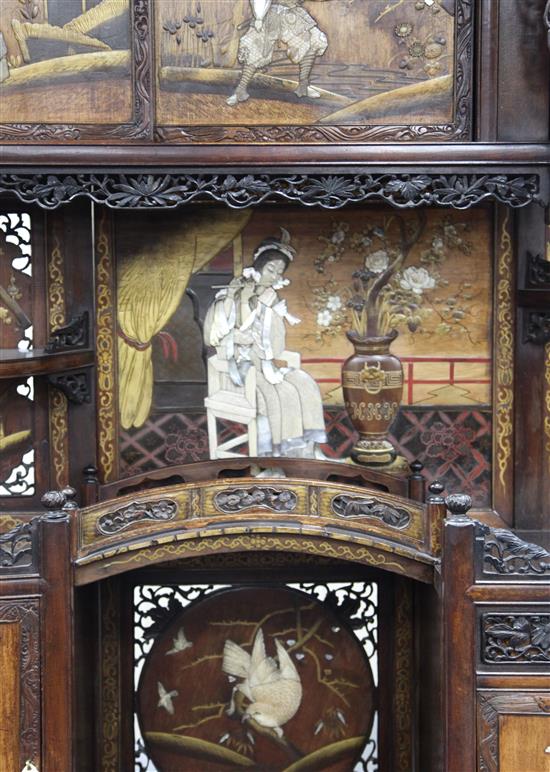 A fine Japanese hardwood and Shibayama style inlaid cabinet (shodana), Meiji period, W.4ft 9in. D.1ft 3in. H.7ft